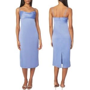 New We Wore What Cowl Neck Satin Slip Midi Dress Slate Blue Size 00